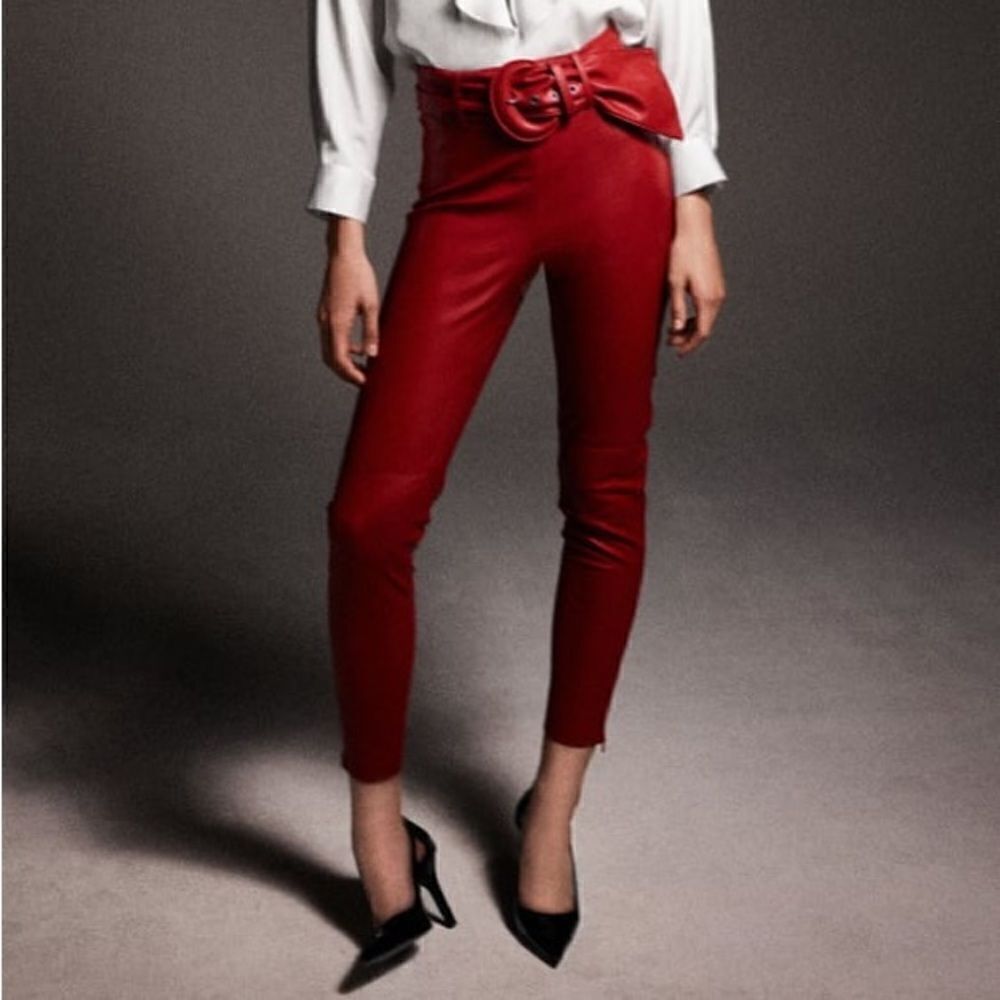Zara Red Leggings Faux Leather New